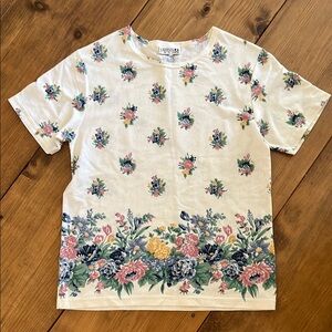 White and Pink Floral Short Sleeve Tee